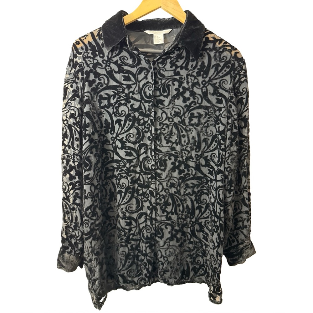 Vintage Velvet Burnout Button Up Tunic Medium Witchy Whimsigoth Dark Romantic